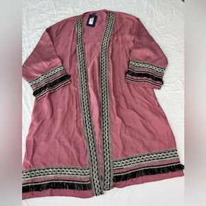 Rose Embroidered Kimono With Fringe